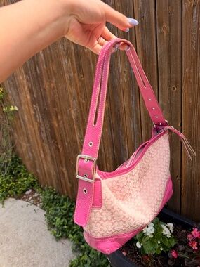 Coach Pink Patterned Shoulder Bag with Hot Pink Trim